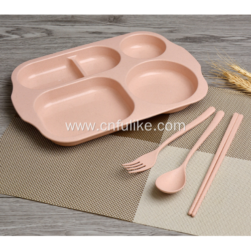 4-Pieces Wheat Straw Plastic Dinnerware Set